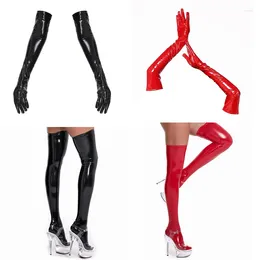 Women Socks PVC Wet Look Stockings Gloves Sexy Lingerie Night Club Knee Shiny Latex PU