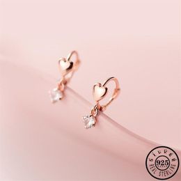 Hoop & Huggie 925 Sterling Silver Cubic Zirconia Stone Pendant Hoops Earrings Rose Gold Color Small Heart Ear Rings Earings Jewelr2342