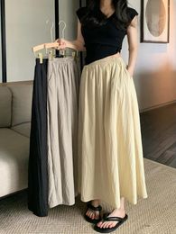 Skirts Elegant Women Long Apricot Black For Female Casual Loose High Waist Pleated Korean Maxi Skirt 2023 Autumn Wear