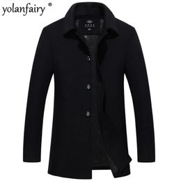 Men's Wool Blends Fall Winter Woollen Coat Men Clothing Male Cashmere s Medium Long Thick Plush 's Wool s Jackets for 231211