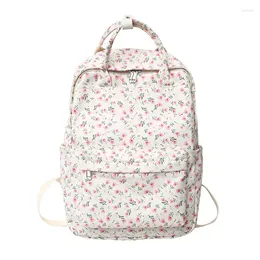 School Bags Flower Vintage Backpack Travel Student 2023 Fashion For Teenage Girls Women Cute Nylon College Ladies Bag