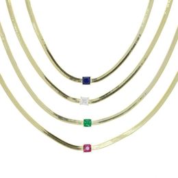 Iced Out Baguette Spare Rainbow Colourful CZ Paved 4MM wide Snake Bone Chain Choker Necklace For Lady Women Jewellery Drop ship297p