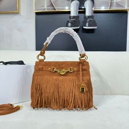 Annabel Bag Brown With Fringes In Suede Leather Handbag Luxury Designer Fashion Womens Shoulder Handbags Bags