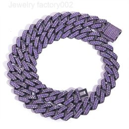 Hip Hop Fashion Jewellery 15MM Maimi Prong Double Row Purple Men Cuban Chain moissanite Necklace Bracelet