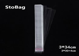 StoBag 1000pcs 334cm Clear Cellophane Cello Bags Plastic Long OPP Card Display Self Adhesive Peel Seal Slender Bag Gift Jewelry7263899