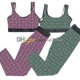 Women Yoga Crop Top Letters Print Sport Outfit Tight Fitting Gym Leggings Sleeveless Sling t Shirt