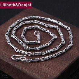 4mm Thick Necklace Long 100% 925 Sterling Silver Men Women Openwork bamboo chain Friend Necklace Pendant Jewelry 2020 N010258K