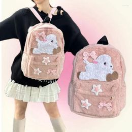 School Bags Original Autumn Winter Plush Cute Backpacks Pink Sheep Star Bow Patchwork Y2k Aesthetic Casual Women Kawaii Backpack Mochilas