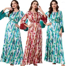 Ethnic Clothing Women Print Dress Spring Summer Tassel O-Neck Caftan Muslim Lady Robe Party Gown Ramadan Femme Long Islamic Vestidos