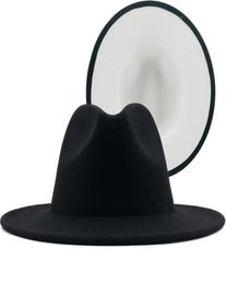 2020 High Quality Whole Faux Wool Felt Fedora Hats for Men Women 2 Tone Hat Different Color Brim Jazz Hat Panama Party Cap3548500