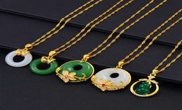 Anniyo Round Flower Gourd Green White Stone Pendant Necklaces Women Girs Chinese Cultural Fashion Luxury Accessories 002236 H09183005388