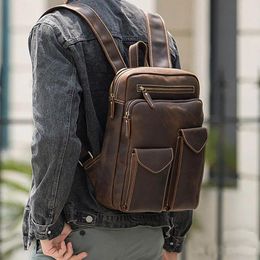 Backpack Luufan Genuine Leather For Men 14 Inch Laptop Cowhide School Bag Travel Rucksack Outdoor Male