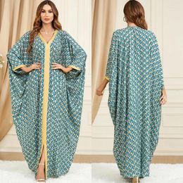 Ethnic Clothing Muslim Casual Loose Katan Abaya Women V-Neck Batwing Sleeve Dress Party Gown Arab Dubai Robe