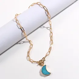 Chains RH Ins Hip Hop Paperclip Chain OT Button Druzy Moon Charm Choker Necklace For Women's Daily Wear Drop