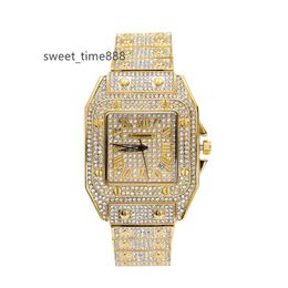 Hip hop Roman scale quartz watch fashion moissanite watch full diamond square dial men's watch hip hop Watch