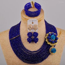 Necklace Earrings Set Royal Blue African Beads Jewelry Crystal Nigerian Wedding Bridal