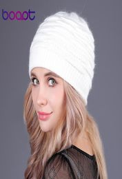 boapt soft rabbit double knitting thick bonnet beanie caps solid warm winter hats for women039s cap skullies beanies female h9440334