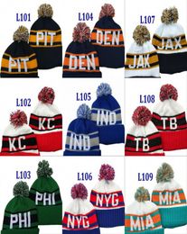 Football City Pom Letter Beanie Premium Embroidered Patch Winter Soft Thick Beanie Skully Hat Cuffed Winter Knit Toque Cap1568120