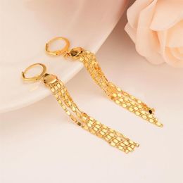 New Simple Fashion 14 k Fine Sold Yellow Gold Filled Girl Women Tall Long Size Chain Thin Earrings Party3063