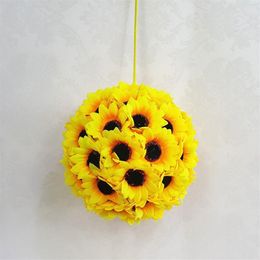 1pcs 14cm 5 5 Silk Sunflower Artificial Flower Ball Kissing Hanger Ball For DIY Wedding Party Decorations Bridal Flower Kis2403