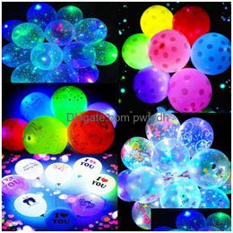 Party Decoration Led Luminous Balloon Transparent Clear Bobo Balls Balloons Heart Letters Print Valentines Day Gifts Wedding Decor T Dhdvv