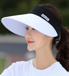 1PCS Summer Women Sun Hats Packable Visor Whole Empty Top With Big Heads Wide Brim Beach Hat UV Protection Female Cap1208020