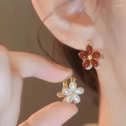 Hoop Earrings French Vintage Double Sided Drip Oil Flower Fashion Commuting Sweet Exquisite Simple Temperament For Women Jewelry.