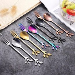 Dinnerware Sets Stainless Steel Leaves Spoon Fork Coffee Tea Spoons Creative Ice Cream Tools Tableware Kitchen Gadgets Home Decor