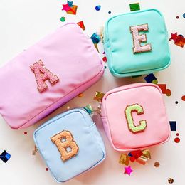 Cosmetic Bags Cases 4size Embroidery Patch Personalise Toiletry Pouch Waterproof Women Storage Nylon Travel Makeup Bag Organiser Birthday Party Gift 231208