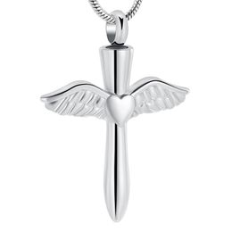 IJD12240 Stainless Steel Angel Wings Heart Cross Cremation Jewelry Pendant for Pet Human Memorial Ash Keepsake Necklace268Y