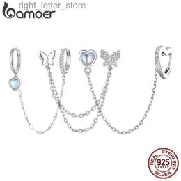 Stud Bamoer 925 Sterling Silver One Piece Butterfly Stud Earrings Long Tassel Earrings for Women Girls Sweet Fine Jewellery Gift YQ231211