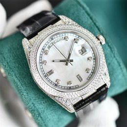 Mens Watch Diamond Watches Automatic Mechanical Movement 40mm Sapphire Leather Strap Waterproof Wristwatch Wristwatches Double Calendarqq