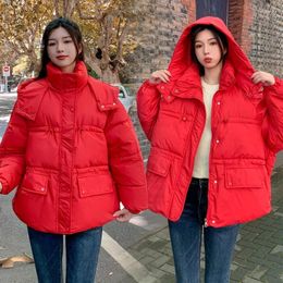 Women's Trench Coats 2023 Winter Cotton Clothes Short Hooded Loose Warm Jacket Women