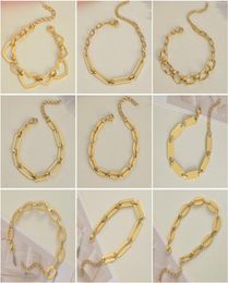 Retro stainless steel 18k gold plated paper clip link chain bracelet with extension chains7908473