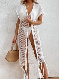 Women's Swimwear Crochet Beach Dress Bikini Cover Up Women White 2023 Summer Fashion Cardigan Clothes Holiday Sexy Swimwears Knitted Hollow