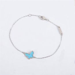 S925 silver Charm pendant bracelet with blue butterfly shape in two colors plated and rhombus clasp for women wedding jewelry gift277Q