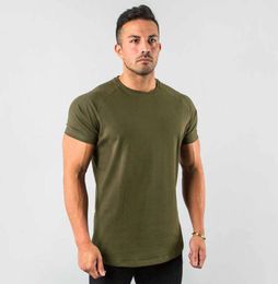 Men's T-Shirts New Stylish Plain Tops Fitness Mens T Short Sleeve Muscle Joggers Bodybuilding Tshirt Male Gym Clothes Slim fallow Fit Tee G333