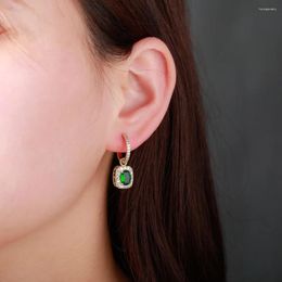 Dangle Earrings Elegant Iced Out Paved CZ Oval Green Simulated Emerald Stone Drop Gold Plated Stud Hoop Gift For Women Girls