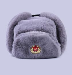 Soviet Badge Ushanka Russian Men Women Winter Hats Faux Rabbit Fur Army Military Bomber Hat Cossack Trapper Earflap Snow Ski Cap 29404633
