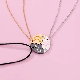 Pendant Necklaces 3 Piece Set Sun Moon Star Necklace Friend BFF Friendship Couple Clavicle Chain Fashion Jewelry Gift