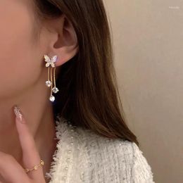 Stud Earrings YIWUSMART Senior Sense Full Crystal Butterfly Ear Studs Japan Korea Two Wear Tassel For Women Jewellery Gift