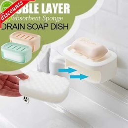 Upgrade Double-layer Soap Box Drain with Sponge Holder For Bathroom Shower Kitchen Portable Soap Storage Tray Creative Drain Soap Case
