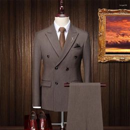 Men's Suits Korean-style Slim-fit Casual Business Formal Suit Three-piece With Double Buttons Bridegroom Bridesmaid Dress