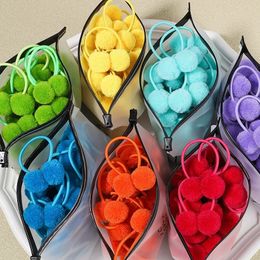 Hair Rubber Bands 51020PcsSet Solid Double Plush Ball Elastic Hair Bands For Kids Girls Hair Ropes Ties Ponytail Headwear Hair Accessories Gift 231208