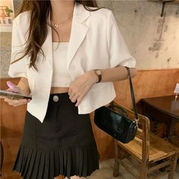 Womens Suits Summer Short Sleeve Cropped Jacket Women Korean Fashion Buttons Thin Blazer Woman Solid Color Suit Coats Mujer 231211