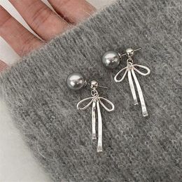 Stud Earrings Bow Tie Pearl Pendant European And American Style Personalized Fashion Ladies Girls Travel Accessories