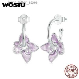 Stud WOSTU 925 Sterling Silver Purple Flower Drop Dangle Earrings Statement Summer Korean Cute Stud Earring Women Party Accessories YQ231211