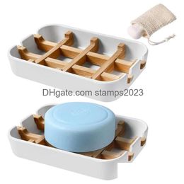 Soap Dishes Sublimation Bamboo Dishs Wooden Soap Holder Wood Bathrooms Soaps Box Case Container Tray Rack Plate Bathroom Storage Soape Dh5Mn