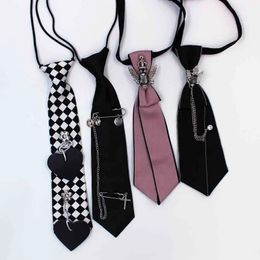 Neck Ties Punk Black Necktie Gothic Metal Chain Crystal Pendant Jewelry Bowtie Evening Adjustable PreTied JK Shirt Decoration Bow Tie 231208