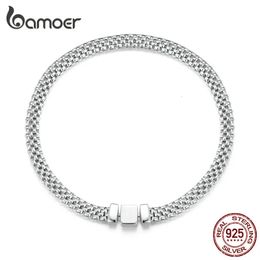 Chain 925 Sterling Silver Classic Square Buckle Bracelet Retro Braided Silver Chain Link for Women Platinum Plated Fine Jewellery 231208